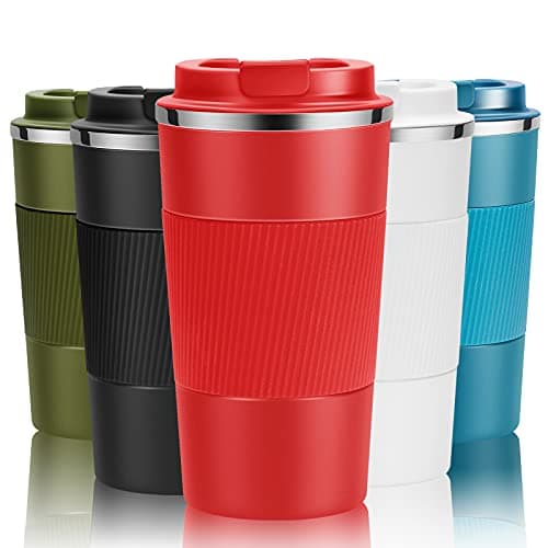 YINJOYI Travel Mug Reusable Coffee Cups Thermal Insulated Vacuum Insulation Stainless Steel Bottle for Hot Cold Drinks (Red, 510ml)