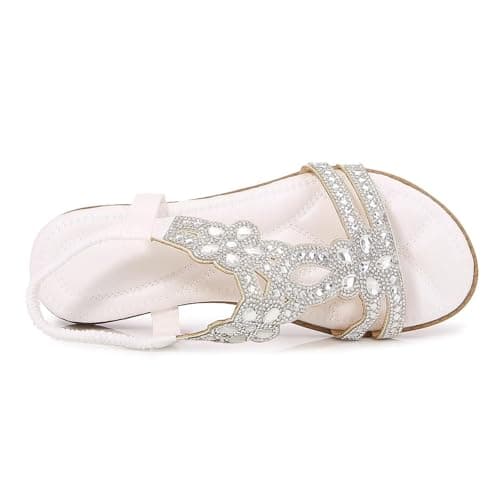 HOOUDO Ladies Walking Sandals Size 6 Wide Fit Bohemian Wedge Sandal Lightweight Summer Elastic Ankle Strap Beading Walking Shoes Comfortable Open Toe Slingback Orthopedic SandalsWomens Running Shoes — view 4