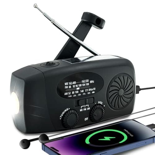 2000mAh Wind Up Solar Radio, Emergency Crank Weather AM/FM, Type-C