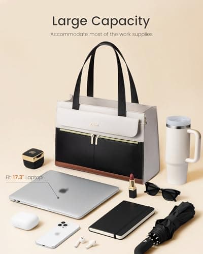 LOVEVOOK Laptop Tote Bags for Women 17.3 Inch Ladies Work Bags Stylish Handbag with Laptop Compartment Large Designer PU Leather Briefcase for School Shoulder Bag for Office Shopping — view 4
