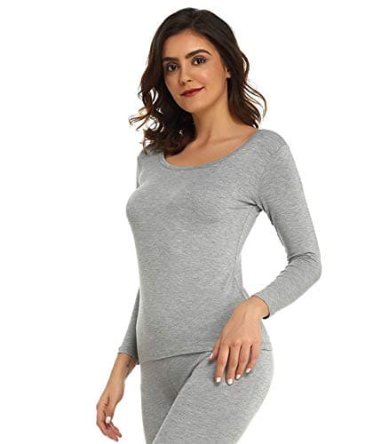 Mcilia Women's Ultrathin Modal Round Neck Long Sleeve Thermal Top/Shirt Grey Small (UK Size 6 8 10) — view 3