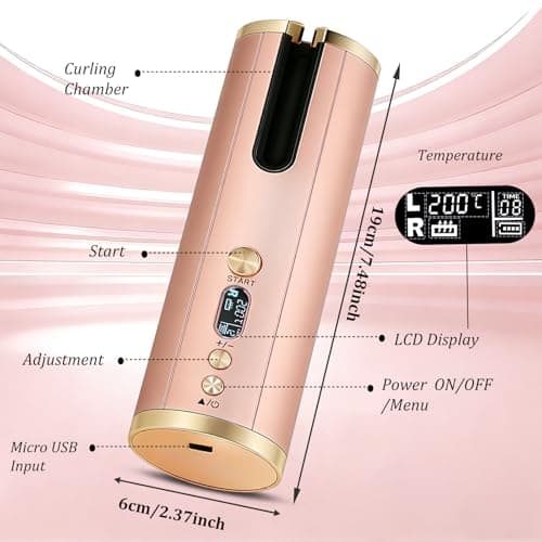 Hair Curler Cordless Automatic Rotating Rechargeable Anti-Scald Rose Gold — view 2