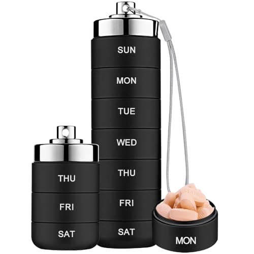 Mossime Metal Pill Organiser 7 Day: Stackable, Waterproof, Travel, Black