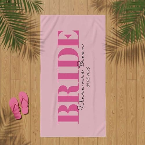 Print Maniacs Custom Personalised Bride Towel with Name and Date Microfibre Beach Towel Large Quick Dry Lightweight Travel Towel Hen Party Honeymoon — view 5