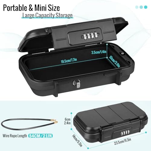 WACCET Portable Safe Box with Code, Combination Security Case Lock Box Waterproof Anti-Theft Mini Travel Safe with Removable Wire Rope Security Safe Box for Home, Office, Hotel, Cars,Travel etc — view 2