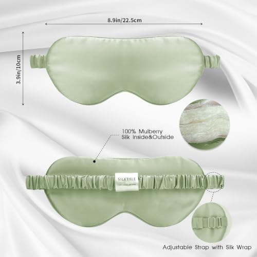 SILKTALE 100% Mulberry Silk Eye Mask for Sleeping with Silk Wrapped Adjustable Strap,Mint Green — view 4