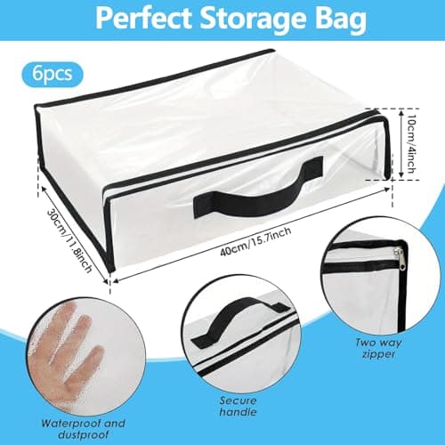 Clear Clothes Storage Bag with Zipper - 6Pcs Foldable Clothes Storage Boxes Wardrobe Storage Organizer Moving Bags with Reinforced Handle Packing Boxes for Moving House Cloth Bedding Duvet Toys — view 2