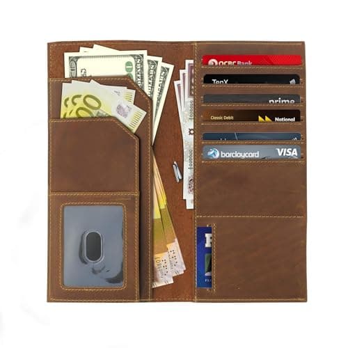 WANDERINGS Genuine Leather Passport Wallet - 11x23 cm - Large Leather Passport Holder for Travel - Folding Travel Wallet Case with RFID Blocking, Travelers Organizer for Men and Women — view 4
