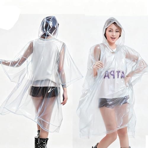 2 Pack Rain Poncho Waterproof Adult - Festival Poncho - Waterproof Poncho - Thickened Portable Adult Emergency Disposable Waterproof Raincoat with Drawstring Hood for Festival , Camping, Theme Parks — view 2