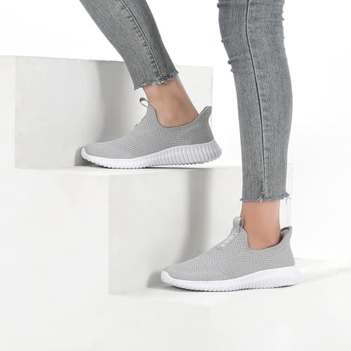 SK·TRIP Women's Walking Shoes Lightweight Breathable Flying Woven Mesh Upper Casual Jogging Shoes Ladies Tennis Shoes Workout Footwear Non-Slip Gym Sneakers for Women, Grey, 2 UK — view 5