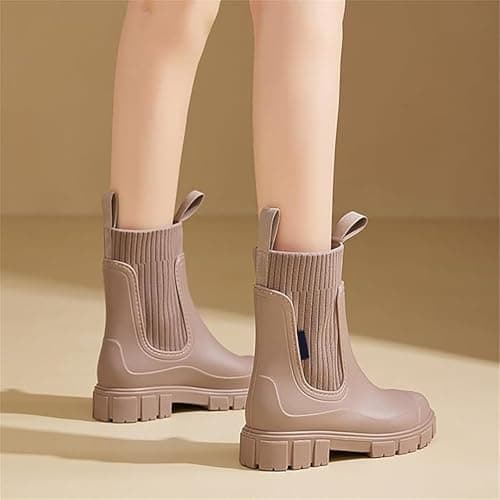 DFSDJEUW Wellies Boots Women Waterproof Short Chelsea Wellington Gardening Shoes, Rain Boots Ladies Festival Boot Non-Slip for Outdoors Activities Camping Garden Fishing walking shoes women Gold 6.5 — view 5