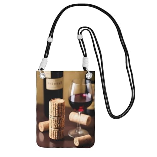 YQxwJL Wine Cork Print Sling Bag For Men Women, Casual Mini Phone Purses, Anti-Theft Phone Bag, For Hiking Travel, Black, One Size