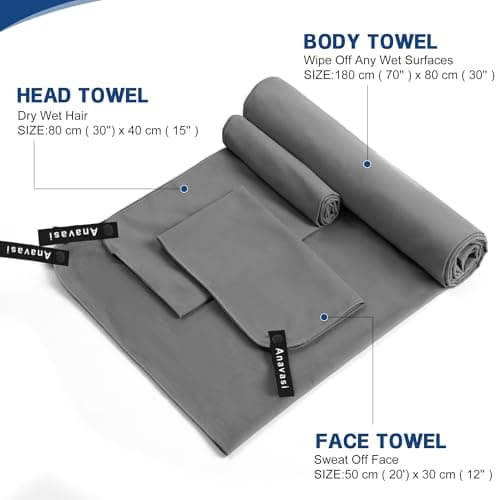 Anavasi 6 PCS Microfibre Towels for Adults, 2*(180*80 + 80*40 + 50*30) cm — view 2