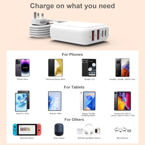 Qurzou USB Charging Station 40W, 8 Port USB C Charger Hub Multiport,PD Fast Charger Dock for iPhone,iPad,Samsung, Tablets,Fan (WHITE) — view 3