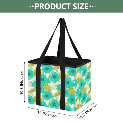 Grckit Car Trunk Organizer Turquoise Flowers Heavy Duty Collapsible Storage Tote Bag with Reinforced Handles for Shopping Travel Picnic — view 2