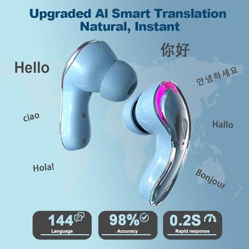 xctopest TWS AI Language Translator Earbuds Real Time, Supports 144 Languages, Earphone 3-in-1 Accents，Headphones Language Earbud Translators Bluetooth & APP for Travel, Business, and Learning（Blue） — view 2