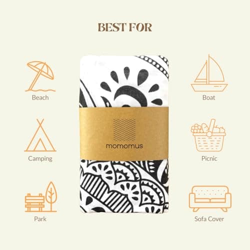 MOMOMUS Beach Blanket Extra Large Thin 210x230cm Sandproof Black — view 5