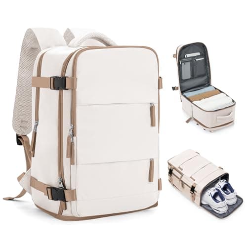 HPLQQ Travel Backpack Underseat Cabin Size Rucksack 40x30x20 for Ryanair, Carry-ons Hand Luggage Bag Travel Backpack,14 Inch Casual School Laptop Backpack with Shoes Compartment,24L,E-beige Brown