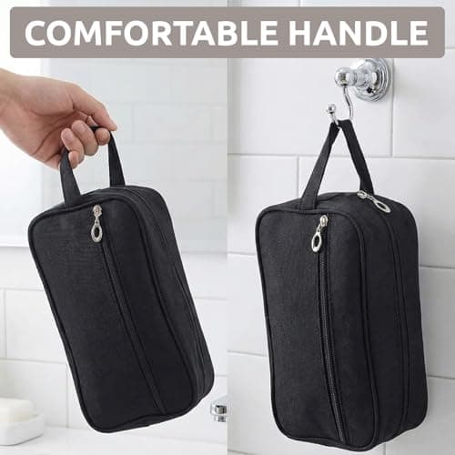 Toiletry Bag for Men Women, Waterproof Wash Bag with Handle, Black — view 3