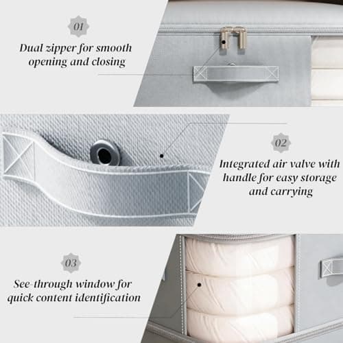 Uwenkjie Large Vacuum Storage Bags 2 Pack, grey Compression Organizer with Air Valve, 54x42x60cm Compressible to 30cm, Thick Twill Fabric for Clothes Duvets Bedding — view 3