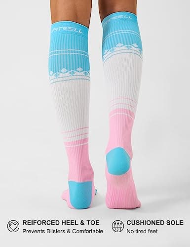 FITRELL 3 Pairs Compression Socks for Women and Men 20-30 mmHg Travel Flight Socks Medical Knee High Socks for Sport, Flying, Carers, Nurse, Pregnant Women, Varicose Veins, Cream, S/M — view 5