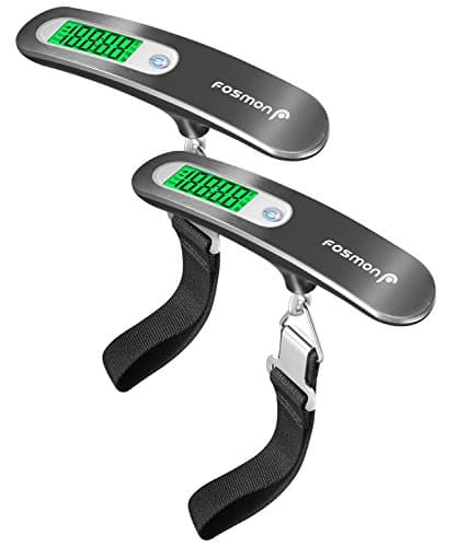 Fosmon Digital Luggage Scale (Stainless Steel, Backlight, LCD Display) Ergonomic and Lightweight Suitcase Weighing Scales, 110 lb / 50 kg with Tare Function - Silver (2-Pack)