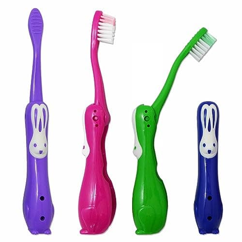 4 Childrens Toothbrushes ~ Kids Manual Folding Brushes (Rabbit Travel)