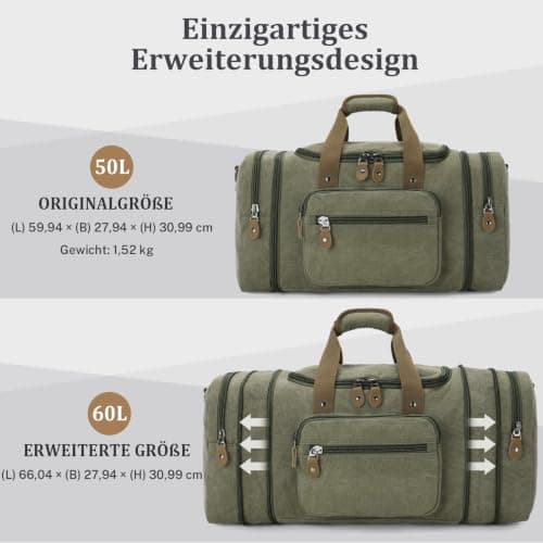 Gonex 60L Expandable Canvas Holdall for Men, Travel Duffle Overnight Bag — view 2