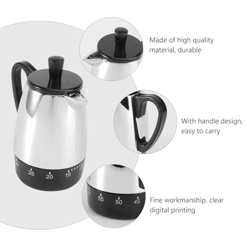 COOLHIYA Kitchen Baking Timer Mechanical Timer 60-minute Kettle Shape Plastic Metal No Batteries Required One-click Operation Suitable for People with Autism and Old Grandma Home Kitchen — view 3