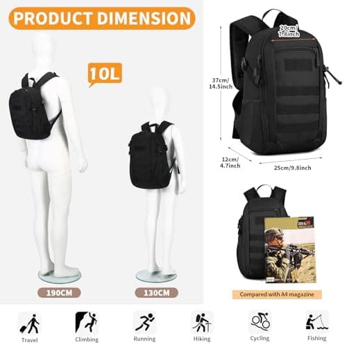 Explokit Small Tactical Backpack 10L 20L 30L Military Rucksack Water Repellent Molle Student School Daypack for Trekking Travelling Hiking Camping (#10L-Camo Green) — view 4