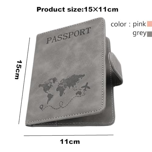 2 Pcs Passport Holder Cover, PU Leather Passport Covers with RFID Blocker, Travel Portable Document Passport Case Passport Holder Travel Wallet for Passport, Cards, Money, Boarding Passe(Grey & Pink) — view 2