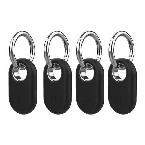 Smarttag2 Case, 4PCS Silicone Smart Tag 2 Case with Silver Keychain, Samsung Smart Tag 2 Case for Keys, Luggage, Pets (4PCS Black) (Deep Black)