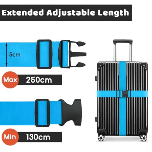 WISYOK Luggage Straps Extended, 2 Pack, 130-250cm Adjustable, SkyBlue — view 2