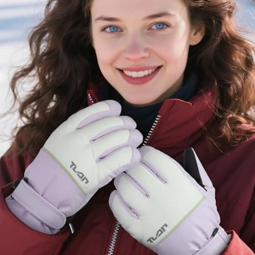 Andiker Ski Gloves Women, Warm Windproof Waterproof Thermal Glove with Thick Plush Lining Simple Stylish Winter Gloves for Women Skiing Hiking Cycling (Purple) — view 6