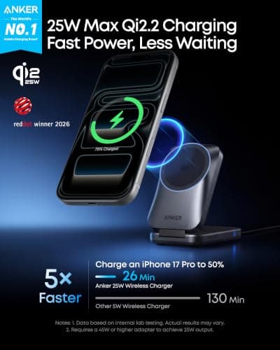 Anker Prime 3‑in‑1 Wireless Charger, Qi2‑Certified 25W, MagSafe‑Compatible — view 2
