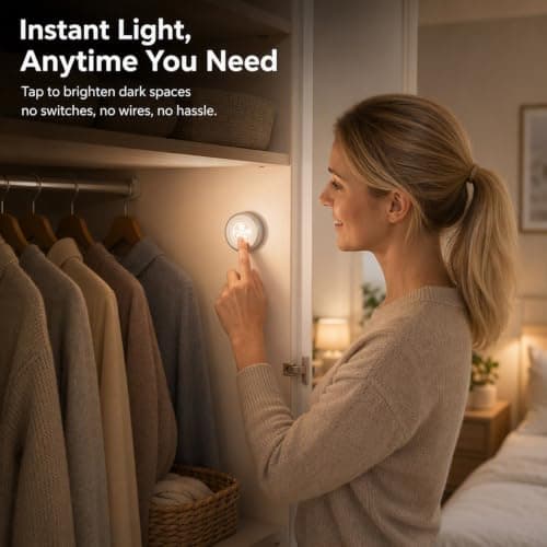 6 Pack Push Lights, Stick On Lights Touch LED, Battery Powered Tap Lights — view 5