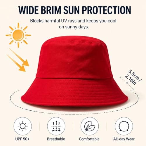 Votuda Classic Cotton Bucket Hat for Men & Women – Lightweight Breathable Sun Hat UPF 50+ Packable Summer Beach Fishing Travel Hat (Unisex, One Size, Wine Red) — view 3