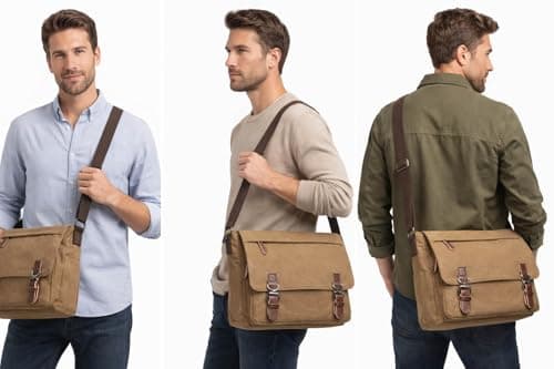 WTiger Canvas Messenger Bag, 15.6 Inch Laptop Shoulder Bag for Men & Women, Canvas Crossbody Bag with Magnetic Buckle & Multiple Pockets, Vintage Satchel for Work, School & Travel — view 2