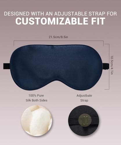 LaCourse 100% Grade 6A Mulberry Silk Sleep Eye Mask for Sleeping - Dual-Sided Natural Silk, Adjustable Strap, Breathable & Ultra-Soft, Gentle on Skin, Navy Blue — view 5