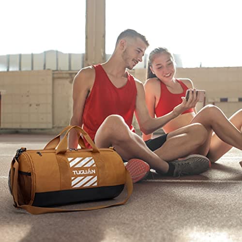 TUGUAN Gym Bag Sports Holdall Bag for Men 40L Travel Duffels with Shoes Compartment and Wet Pocket Carry on Sports Equipment for Swimming Basketball Football Kit Bag, Brown — view 5