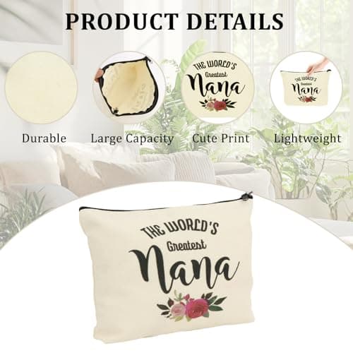 Nana Gift Makeup Bag The World's Greatest Nana Cosmetic Bag Floral Linen Travel Toiletry Bag Grandma Appreciation Pouch Organizer — view 3