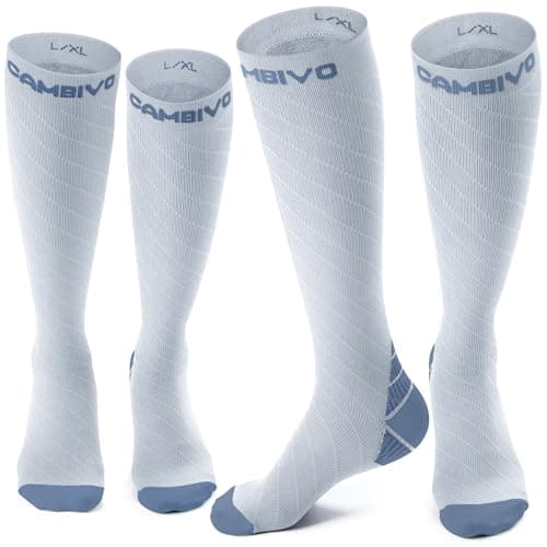 CAMBIVO Compression Socks for Women & Men 2 Pairs, Flight Socks Compression Stockings Running Socks for Calf & Ankle Support, Sports, Flying, Maternity Pregnancy, Nurses, Travel (Grey/Blue, XXL)