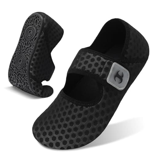 JOINFREE Wide Toe Box Summer Sandals for Women & Men Barefoot Adjustable Water Shoes Breathable Quick-Dry Mesh Indoor Outdoor Summer Slippers Black Size 9-9.5