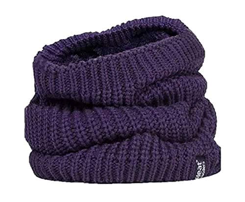 HEAT HOLDERS - Ladies Thick Winter Warm Fleece Lined Chunky Knit Thermal Neck Warmer (One Size, Purple (Chunky))