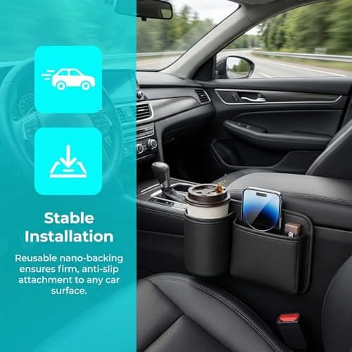 Hanging Car Storage Bag, Waterproof PU Leather Car Side Pocket Organizer, Universal Car Pocket Pouch Cell Phone Holder for Car, Car Seat Gap Filler Storage Accessories for Car Door, Console (Brown) — view 3