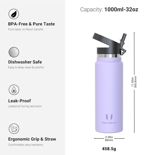 Sparrow Metal Water Bottle 1L Drinks Insulated Water Bottles with Straw — view 3