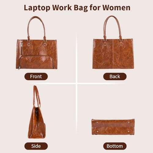 15.6‑Inch PU Leather Laptop Tote Bag, Women Work Handbag with Lunch Pocket — view 5