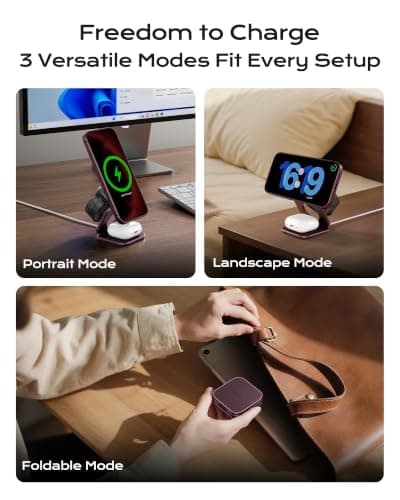 KU XIU Qi2.2 25W 3-in-1 Magnetic Wireless Charging Station-Burgundy — view 3