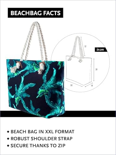 DonDon Large Beach bag for women with zip Waterproof Pool bag tote beach bags leaves blue — view 2