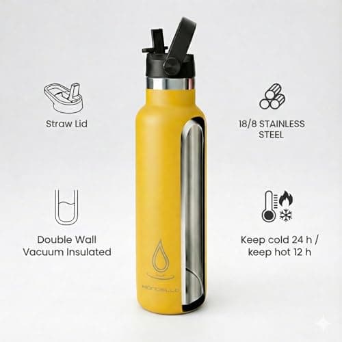 Mondello Insulated Stainless Steel Water Bottle with Straw & Strap (Yellow, 750ml) – Double Wall Vacuum Flask, Leakproof BPA-Free Drinks Bottle for Hot & Cold — view 2